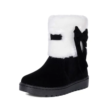 2021 Нови модни ботуши за жени Дебела подметка плоска с обувки Bowknot топла зима комфорт глезена сняг ботуши размер 31-40 HX-68B