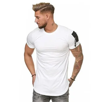 B3462 Къс ръкав цип рамо улично облекло хип-хоп лятна тениска мъже парагади извити подгъва тениска тънък смешно тениска плюс размер