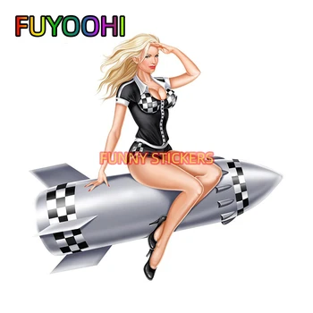 FUYOOHI ракета щифт нагоре момиче Decal ретро Hot Rod кола стикер бомба капка Pinup момиче карикатура кола стайлинг мотоциклет декорация