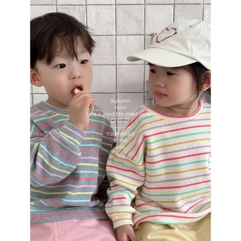 Детско облекло Детска тениска Топ 2023 Есен Нова модерна цветна шарена джобна Casual пуловер отгоре за момчета и момичета