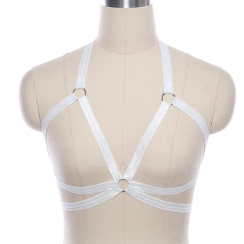 White Bride Wedding Секси Робство Harness Дамско бельо Crop Top Harajuku Hollow Open Chest Women Body Cage Harness Bra