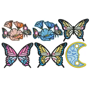 Цвете пеперуда крило желязо на лепенки DIY бродерия апликация дрехи Шевни консумативи декоративни значки стикери
