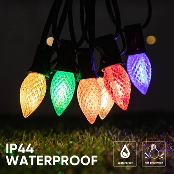 50Ft външна струнна светлина C7 цветна пластмасова LED крушка свързваща IP44 водоустойчива градина Patio Коледно парти Garland Light