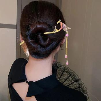 Ретро Феникс пискюл пръчки за коса китайски стил метални животински фиби шапки жени елегантен ханфу Qipao сватба аксесоари за коса