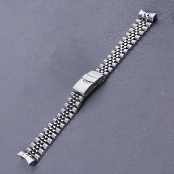 Carlywet 22mm Solid CurvedEnd неръждаема стомана Silver Jubilee WatchBand Strap Луксозни гривни за Seiko 5 GMT SSK001-5 / SBSC001-3