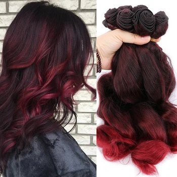 Full Star Ombre вълнообразна коса хлабав вълна коса вътък синтетична коса 6Ps / партида пакети черен омбре бордо цвят вълнообразна коса
