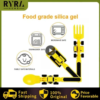 1~7PCS Материал за хранителни продукти Детска кола булдозер багер лопата плоча нож вилица лъжица безопасни и практични прибори за хранене комплекти