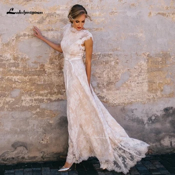 2024 Реколта шампанско дантела бохемски сватбена рокля линия капачка ръкав секси без гръб булчинска рокля Vestidos de Novia robe de mariée