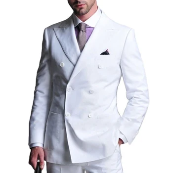 Елегантно облекло за мъже Блейзър бяло редовно сватбено парти Плътен цвят по поръчка Двуреден връх Ревера Slim Fit 2023
