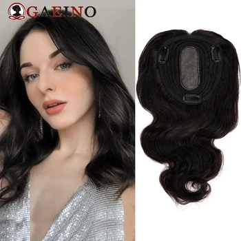 Body Wave Real Human Hair Topper With 3 Clips Hairpieces 1B # Natural Black Hair Toupee Soft Hair Toppers With Bnags For Women