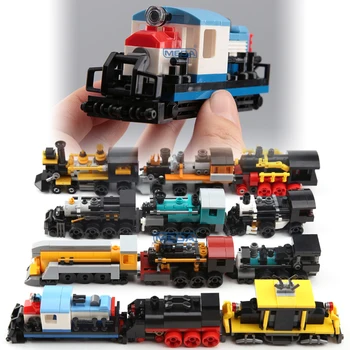 Мини ретро парен влак локомотив модел строителни блокове играчки индустриална революция град Steampunk ера тухли Ден на детето подарък