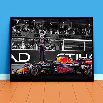 Макс Верстапен Плакат на червения състезател 2021F1 Световен шампионат на Формула 1 Автомобили Платно Арт Картини Скандинавски принтове Модерен домашен декор