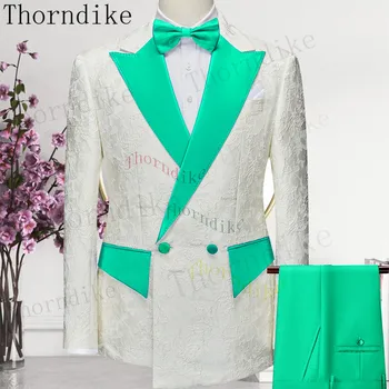 Thorndike Мъжки костюм Peaked Ревера Двуреден Slim Fit Официален сватбен парти костюми Groomsmen Blazer Pants Terno Masculino