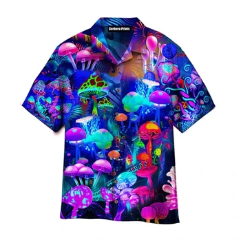 Цветни гъби 3d печат хавайски ризиЗа мъже лятна ваканция растения плажни ризи бутон къс ръкав улица Aloha риза отгоре