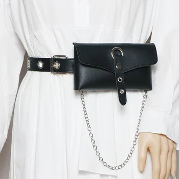 Нова чанта за талия PU кожени верижни колани Жените Revit телефонни чанти Мода Дамски колани Черно