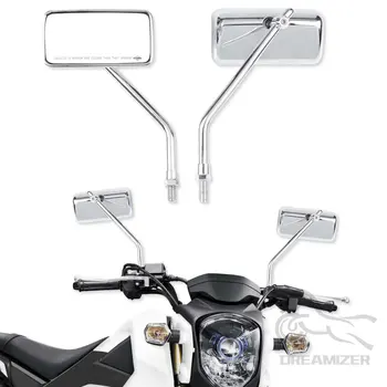 черен хром 10mm универсален правоъгълник мотоциклет огледала за обратно виждане универсален за Honda Suzuki Kawasaki
