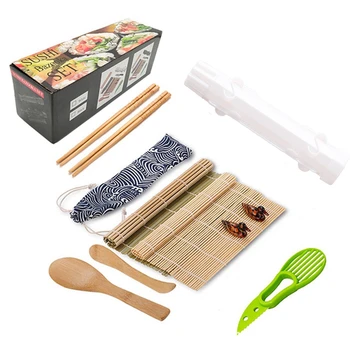 1Set суши Maker Set Sushi Mold Roller Kit Зеленчуково месо Rolling Bamboo Mat Пластмасови DIY аксесоари за кухненски инструменти