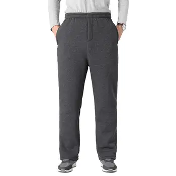студено време Sweatpants на средна възраст мъжки хлабав широк крак топли sweatpants с плюшена подплата плюс размер джобове мъже панталони