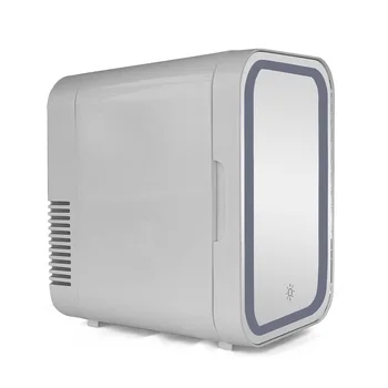 Мини хладилник, 6L хладилник с огледало AC / DC преносим LED светлина термоелектрически охладител и топло за кърма пътуване