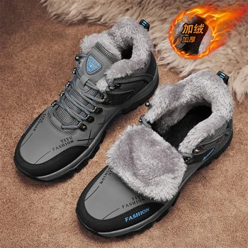 Марка мъже Зимни ботуши за сняг Водоустойчиви маратонки Супер топли мъжки ботуши Външни мъжки туристически обувки Работни обувки