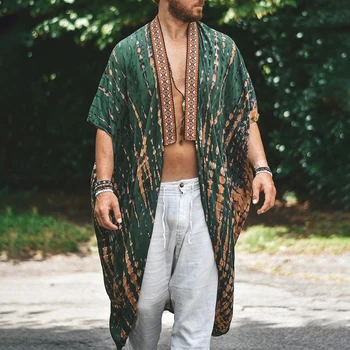 Хавай ваканция плаж наметало мъже лятна мода графичен печат пачуърк хлабав дълга риза плажно облекло мъжки дрехи свободно време жилетки