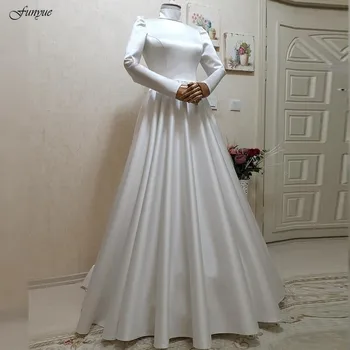 Funyue мюсюлмански булчински рокли дълги ръкави сватбена рокля с воали сатен A-line проста булка да бъде рокля Vestido De Novia 2024
