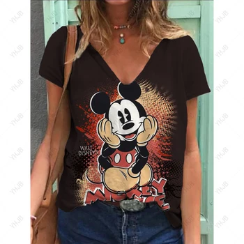 Disney Minnie Mickey Mouse Print Дамско облекло Casual T Regular Shirt Streetwear 2023 Лятна нова мода Дамска тениска Top