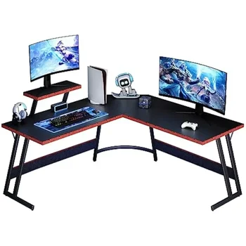 L оформено игрално бюро - 51 инчови компютърни ъглови бюра, повърхност от въглеродни влакна PC бюро маса с мониторна стойка за домашен офис