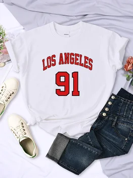 LOS ANGELES 91 2023 Нова тениска за печат на писма Летни мъжки тениски с къс ръкав Хип-хоп мъжки и дамски ежедневни спортни тениски
