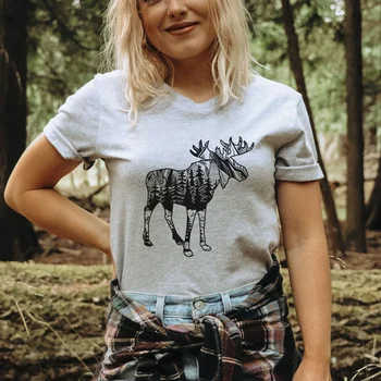 Moose T Shirt for Women Cute Wildlife Animal Nature Camping Lover s Alaska