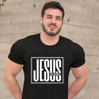 Jesus Is King Print Men Summer T-shirt Christian Religion God Faith T Shirt Мъжко облекло с къс ръкав Модни камизети