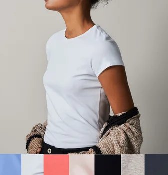 MRMT 2023 Чисто нова дамска тениска Плътен цвят около врата памучна тениска за женски Плътен цвят свободно време Тениска с къс ръкав