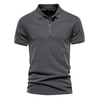 Мода мъжки високо качество 100% памук плътен цвят реколта поло ризи случайни къс ръкав изненадващ Polos тениска за мъже Camisas