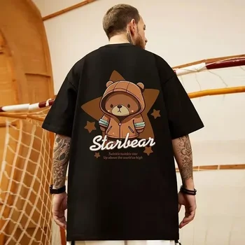 Лято смешно звезда мечка печат тениска за мъже случайни Y2K реколта т риза Hombre Streetwear памук хип-хоп къс ръкав Tee върховете