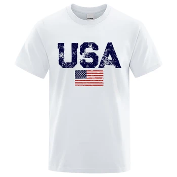 Реколта САЩ флаг улица печат мъжки тениски високо качество нова тениска лятото случайни памучни върховете хип-хоп дишаща чай дрехи