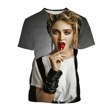 Певицата Мадона 3D печат тениски Streetwear мъже жени мода извънгабаритни къс ръкав T риза O-образно деколте деца Tees върховете облекло