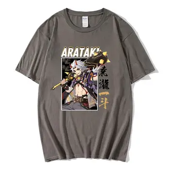 Arataki Itto печатни тениски унисекс Genshin въздействие тениски за мъже Y2k дрехи карикатура игра печат тройници жени Kawaii 100% памук