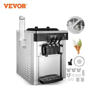  VEVOR търговска машина за сладолед 5.3-7.4 Gal / H мека машина за сервиране w / LED дисплей автоматично почистване 3 вкуса за ресторант Снек-бар
