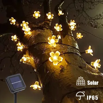 Solar Garlands Light 5m 7m 12m праскова цвете слънчева лампа мощност LED низ фея светлини 6V градина Коледа декор за открито