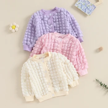 Малко дете бебе момичета плетена жилетка дълъг ръкав бутон затваряне пуловер деца случайни бебе яке есенни дрехи 0-4 години