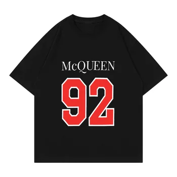 High Street Trend Марка McQueen къс ръкав Everyday Casual No.92 Писмо печат тениски лято 230g памук върховете