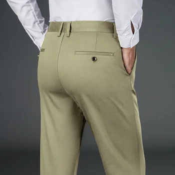 Мода универсален хлабав прав участък мъжки панталони бамбукови влакна мъжки ежедневни панталони бизнес удобни класически западни панталони