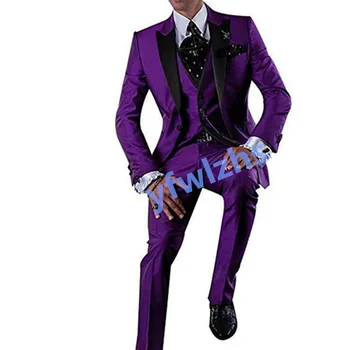 Персонализиран връх ревера мъжки костюм яке блейзъри Хелоуин костюм елегантен за луксозен мъжки костюм за сватба Комплект от три части 218