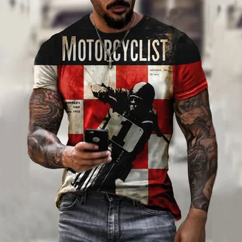 2023 Мъжка тениска Голяма ретро къс ръкав Лятна мода Свободна тениска Тениска с принт на мотоциклет Ежедневно мъжко облекло Мъжко облекло