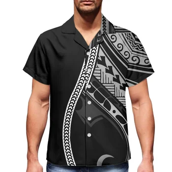 HYCOOL Лято Хавайски черен бутон нагоре риза Полинезийски племенни къс ръкав ежедневни ризи за мъже мода парти 5xl Алоха ризи