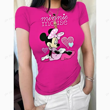 Y2k Crop T Shirts Disney Minnie Mickey Print Fashion Women Top Harajuku Streetwear Slim Tshirt Summer Graphic Streetwear T-Shirt