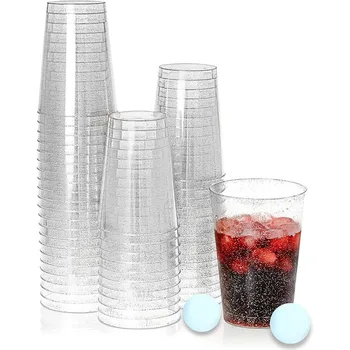 Прозрачни пластмасови чаши Сребърен блясък Пластмасови чаши за многократна употреба Чаши за напитки Парти чаши за вино за шампанско коктейл десерт