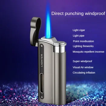 Torch Butane Gas Lighter, аксесоари за пушене на запалки, нови необичайни стилни подаръци за мъже, ветроупорен надуваем пълнител