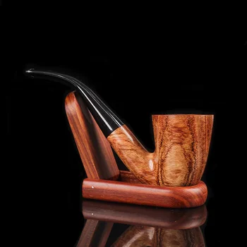 Rosewood 9mm филтър димни тютюнева лула ретро джентълмен огънат тип дръжка ръчно изработени пушене лула с аксесоар Подаръкът на стария татко