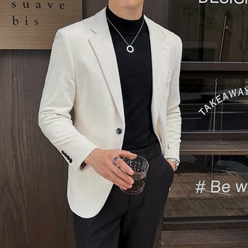 Blazer Hombre Корейско луксозно облекло Есен Зима Дебели топли кадифени блейзъри Яке за мъже Slim Fit Casual Formal Suit Coats